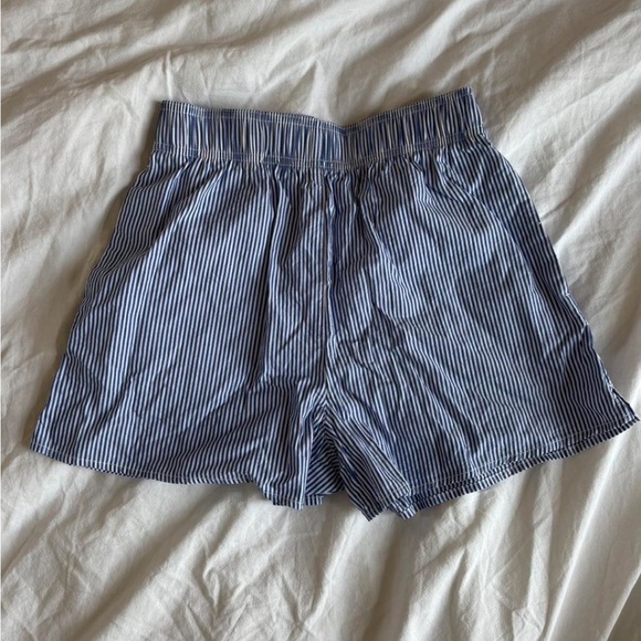 Pants - Classic Blue Striped High Waist Women's Shorts